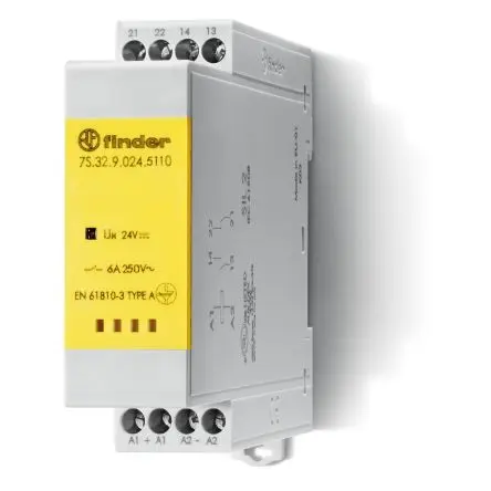 Produktfoto 1 von Finder DIN-Hutschiene 7S Zwangsgeführte Relais, Spule 12V dc, 24 V dc / 1 W, 2-polig