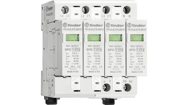 Produktfoto 1 von Finder 7P Überlastschutzgerät Überspannungsschutz 60 kA 275V, DIN-Hutschiene, -40 °C→80 °C