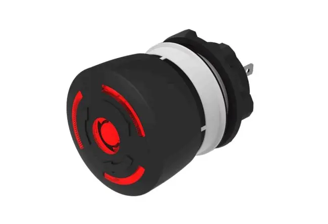 Produktfoto 1 von EAO 84-6341 Not-Aus-Drucktaster, Panel, Ø 22.3 mm, DPST, Rot, Schwarz Beleuchtet IP65, IP66, IP40, wartungsfrei