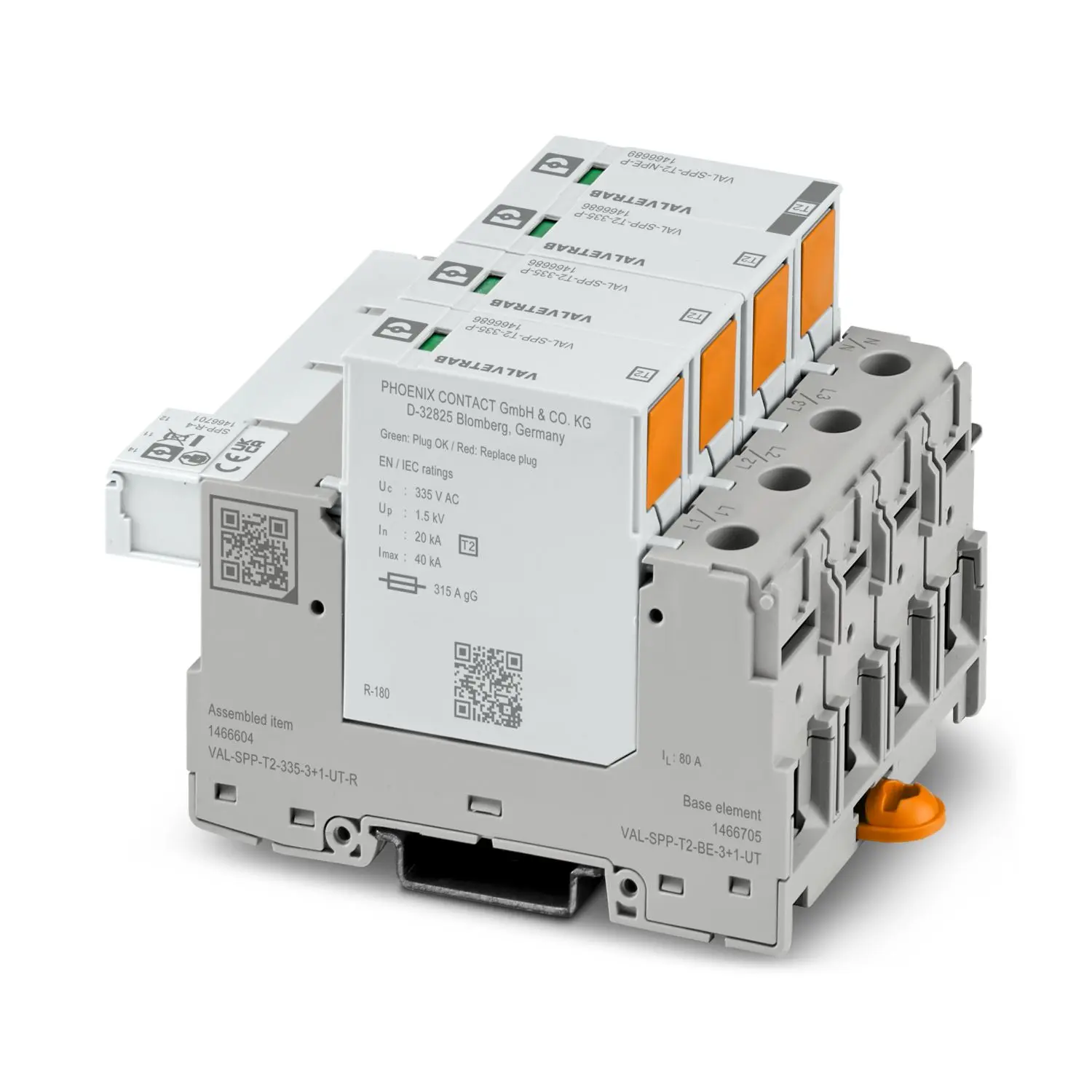 Produktfoto 1 von Phoenix VAL Überspannungsableiter Arrester Typ 2 40 kA 335V dc, DIN-Hutschiene, -40 °C→85 °C