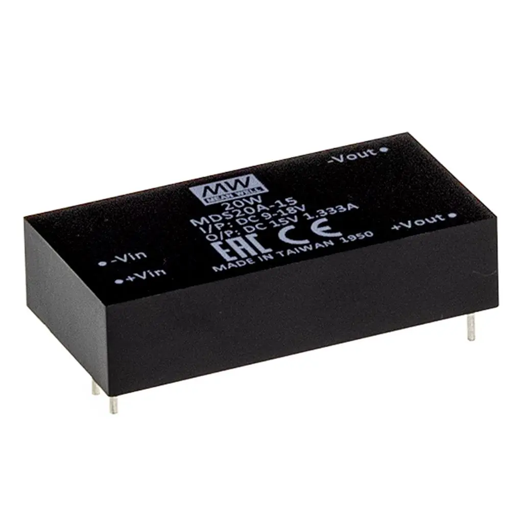 Produktfoto 1 von MEAN WELL MDS20 DC/DC-Wandler 20W 9 V DC IN, 20V dc OUT / 4A