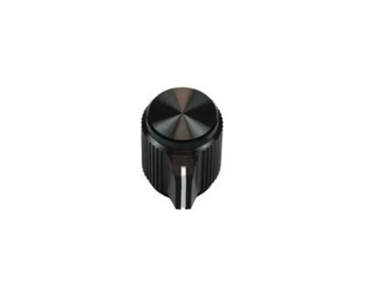 Produktfoto 1 von Vishay Potentiometer Drehknopf Schwarz, Zeiger Schwarz, Weiß Ø 12.7mm x 11.3mm, Rund Schaft 6.35mm