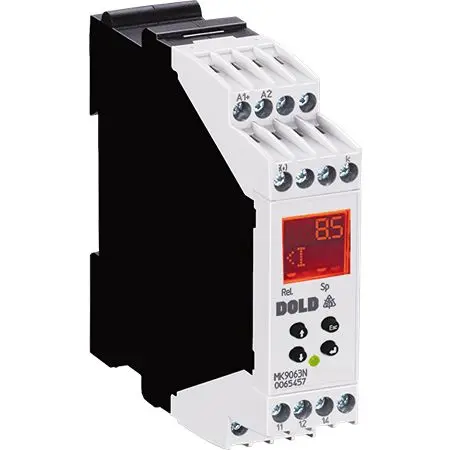 Produktfoto 1 von Dold Überwachungsrelais 1-phasig, 1-poliger Umschalter 0.4mA - 10A, DIN-Hutschiene, 24 V dc, 230V ac