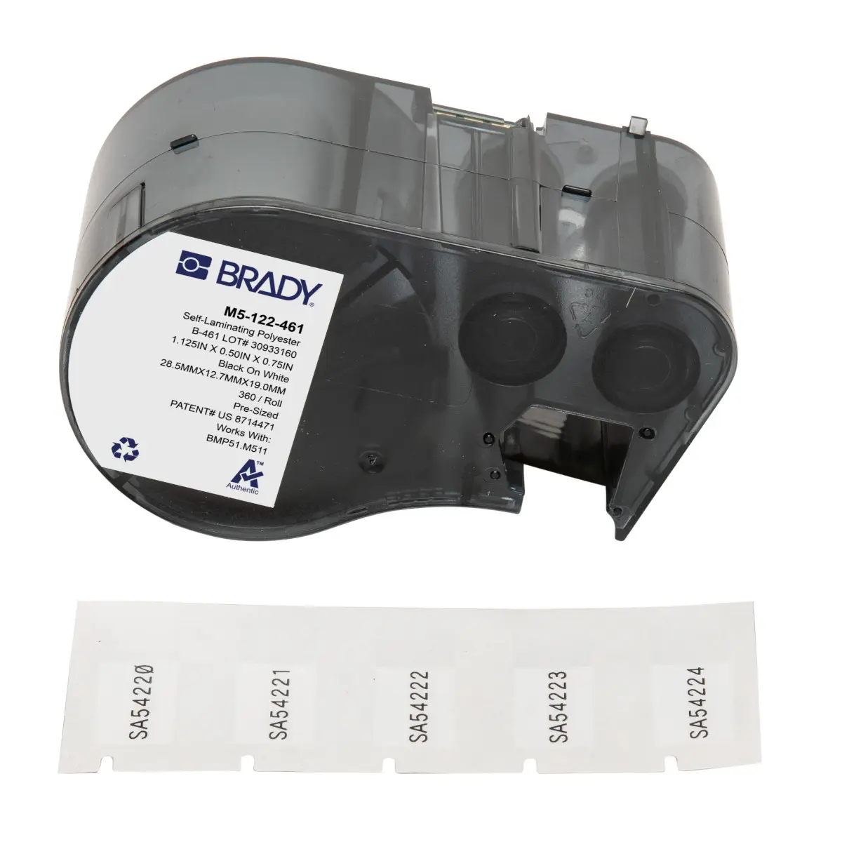 Brady B-461 Etikette für Etikettendrucker Schwarz für BMP51, BMP53, M510, M511 auf Weiß