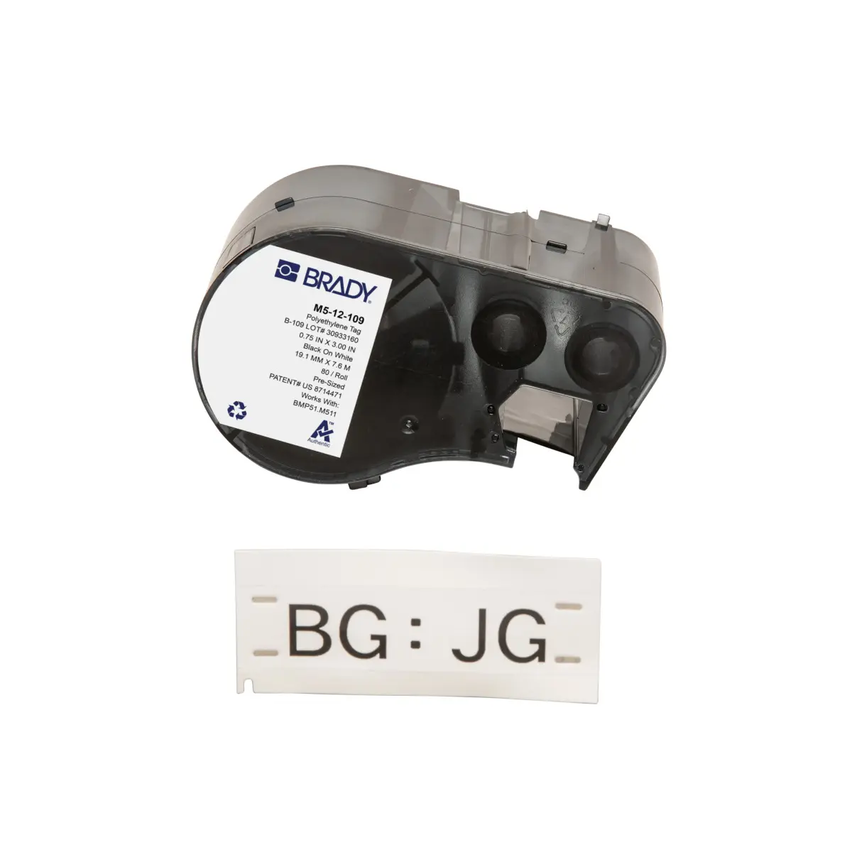 Produktfoto 1 von Brady B-109 Etikette für Etikettendrucker Schwarz für BMP51, BMP53, M510, M511 auf Weiß