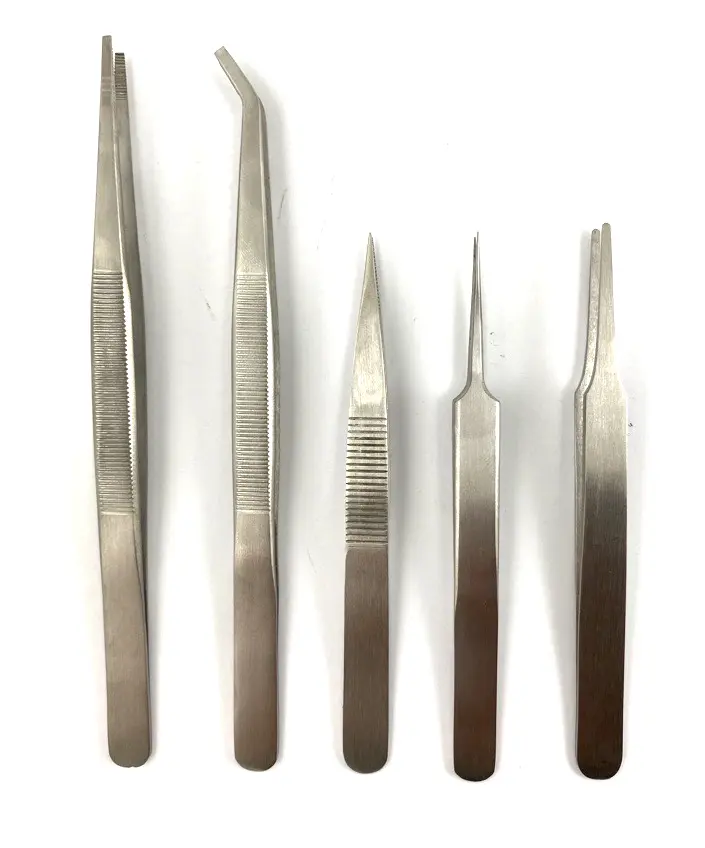 Produktfoto 1 von RS PRO Austenitstahl Pinzettensatz, 160 mm Gerade, Spitze Flach, Abgerundet Antimagnetisch 5-teilig