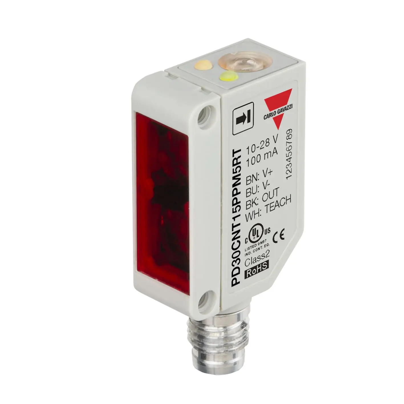 Produktfoto 1 von Carlo Gavazzi Rechteckig Optischer Sensor, Diffus-reflektierend, Bereich 15 m, PNP Ausgang, Stecker