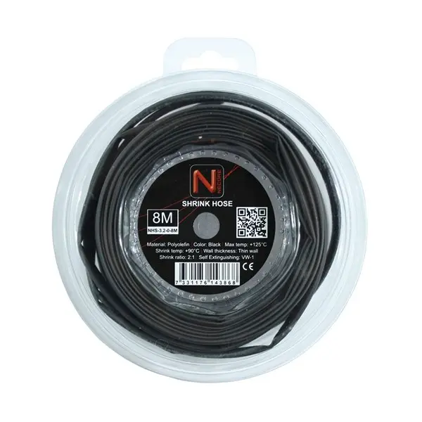 Produktfoto 1 von NEMIQ NHS Wärmeschrumpfschlauch, Polyolefin Schwarz, Ø 3.5 mm Schrumpfrate 2:1, Länge 8m