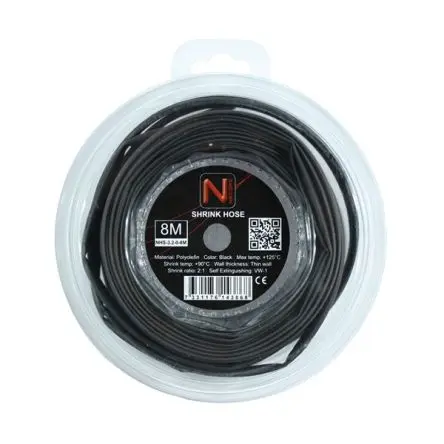 Produktfoto 1 von NEMIQ NHS Wärmeschrumpfschlauch, Polyolefin Schwarz, Ø 3.5 mm Schrumpfrate 2:1, Länge 8m