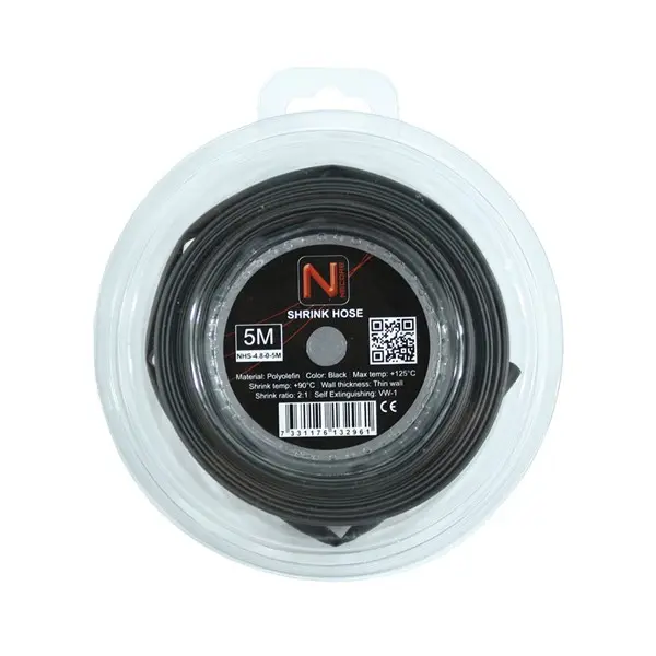 Produktfoto 1 von NEMIQ NHS Wärmeschrumpfschlauch, Polyolefin Schwarz, Ø 4.8 mm Schrumpfrate 2:1, Länge 5m
