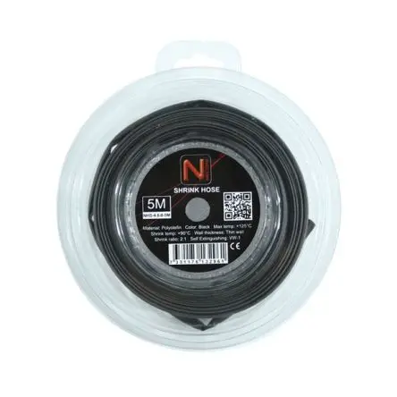 Produktfoto 1 von NEMIQ NHS Wärmeschrumpfschlauch, Polyolefin Schwarz, Ø 4.8 mm Schrumpfrate 2:1, Länge 5m