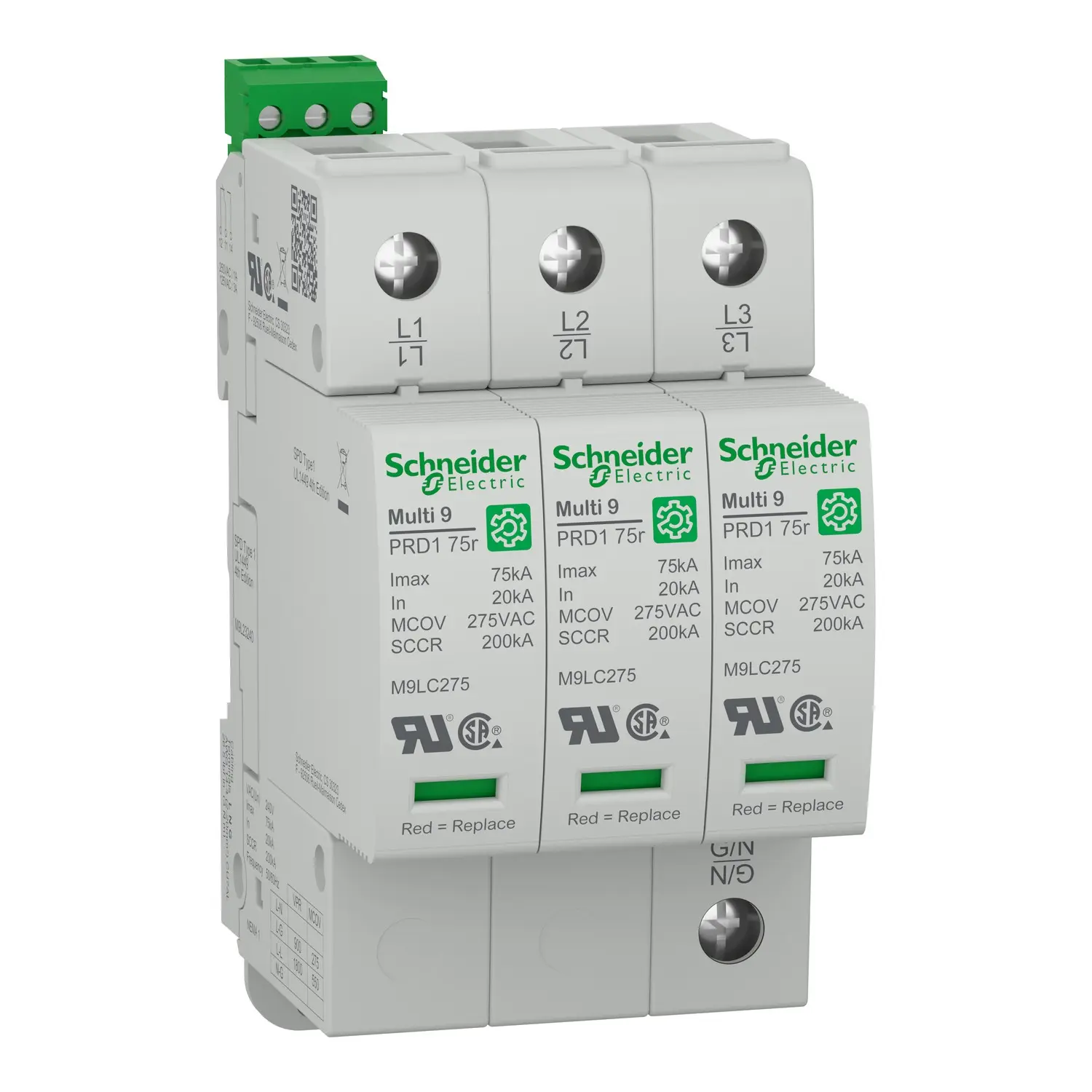 Produktfoto 1 von Schneider Electric, Überspannungsableiter, 3-phasig, 1800 V 75 kA DIN-Hutschiene Multi9 M9L