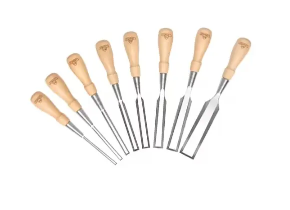 Produktfoto 1 von Stanley Holz, 8 Stück, Verchromter Stahl Steckschlüssel-Holzmeißel-Set 35 cm