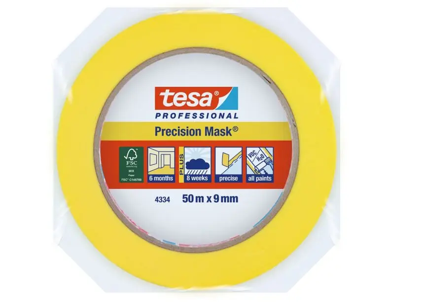 Produktfoto 1 von Tesa tesa Professional 4334 Precision Mask Papier Abdeckband Gelb, Stärke 9 mm Acryl-Kleber 9 mm x 50 m