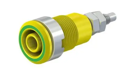 Produktfoto 1 von Staubli 4 mm Buchse Gelb, Grün Buchse für Laborstecker, Kontakt Nickel, 1kV 32A M4-Gewinde