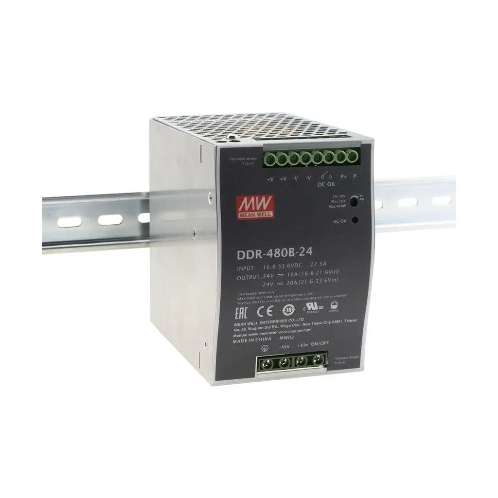Produktfoto 1 von MEAN WELL DDR-480 DC/DC-Wandler 480W, 24V dc OUT / 20A DIN-Schiene