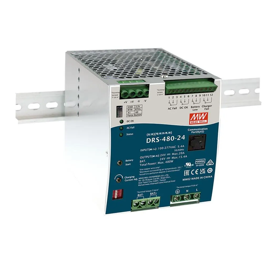 Produktfoto 1 von MEAN WELL DRS-480 Schaltnetzteil 2 24V 480 W, DIN-Hutschiene 431V dc