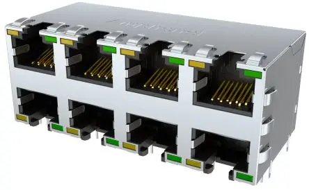 Produktfoto 1 von Amphenol Communications Solutions RJE1R Buchse Kat. 6 Ethernet-Steckverbinder, 8-Port 8-polig Abgeschirmt