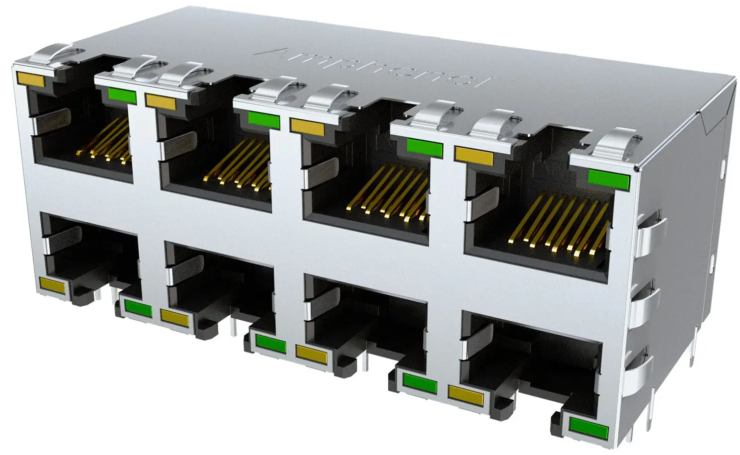Produktfoto 1 von Amphenol Communications Solutions RJE1R Buchse Kat. 6 Ethernet-Steckverbinder, 8-Port 8-polig Abgeschirmt