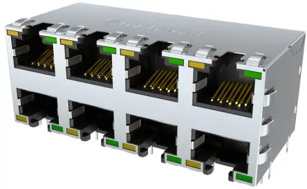 Produktfoto 1 von Amphenol Communications Solutions RJE1R Buchse Kat. 6 Ethernet-Steckverbinder, 8-Port 8-polig Abgeschirmt