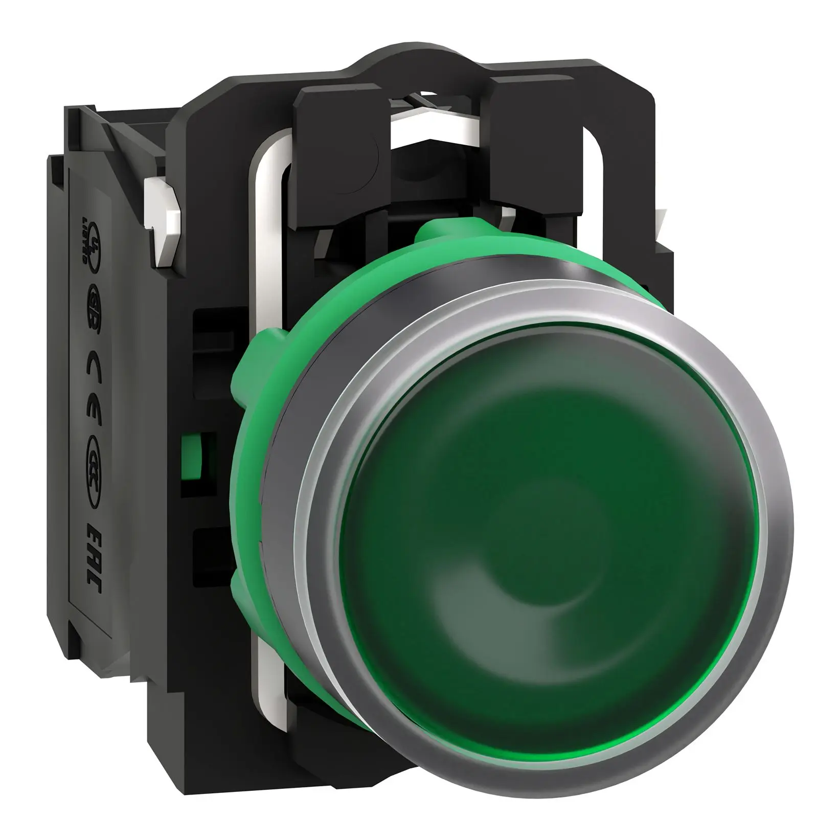 Produktfoto 1 von Schneider Electric Harmony XB5 Druckschalter Grün Beleuchtet Nein Panel Ø 22.5 mm, SPST / 10 A 24 V dc 24 V ac, IP66,