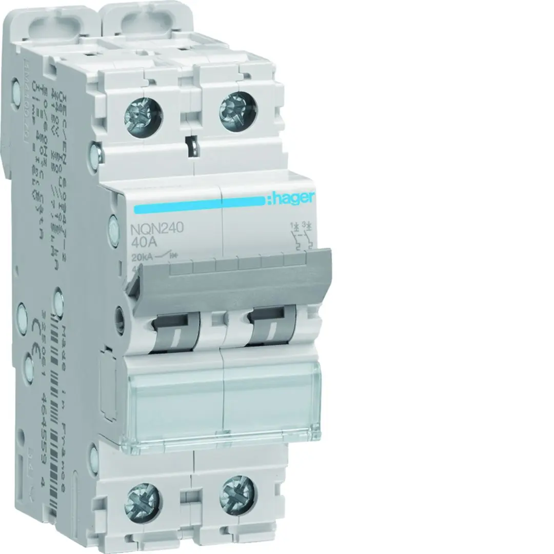 Produktfoto 1 von Hager NQN Miniaturüberlastschalter Typ B, Pol 2-polig 40 A 415 V ac, Abschaltvermögen 20 kA NQN