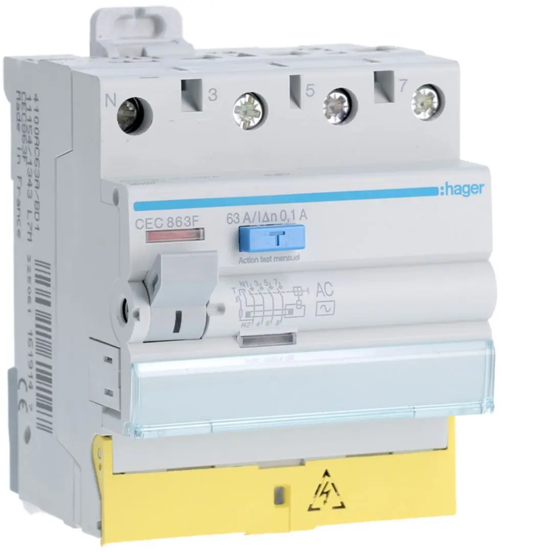 Produktfoto 1 von Hager CEC RCCB, 3P+N-polig, 63A, 100mA Typ AC 230 → 400V ac