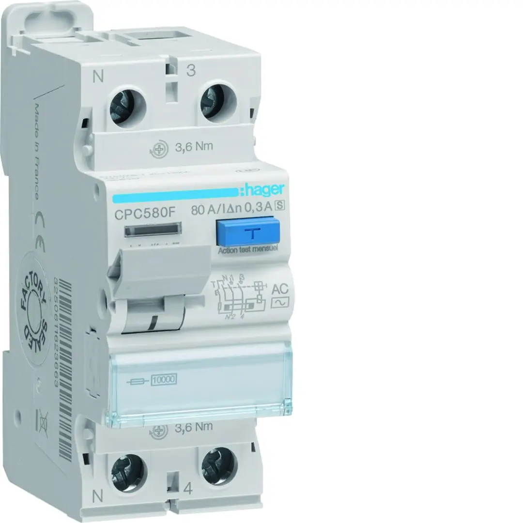 Produktfoto 1 von Hager CPC RCCB, 1P+N-polig, 80A, 300mA Typ AC 230V ac