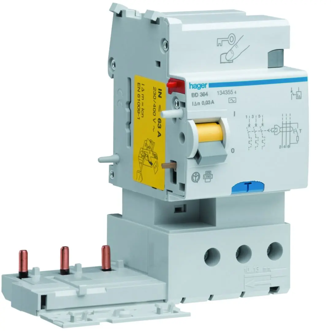 Produktfoto 1 von Hager BD Series RCCB, 3-polig, 63A, 30mA Typ AC 400V