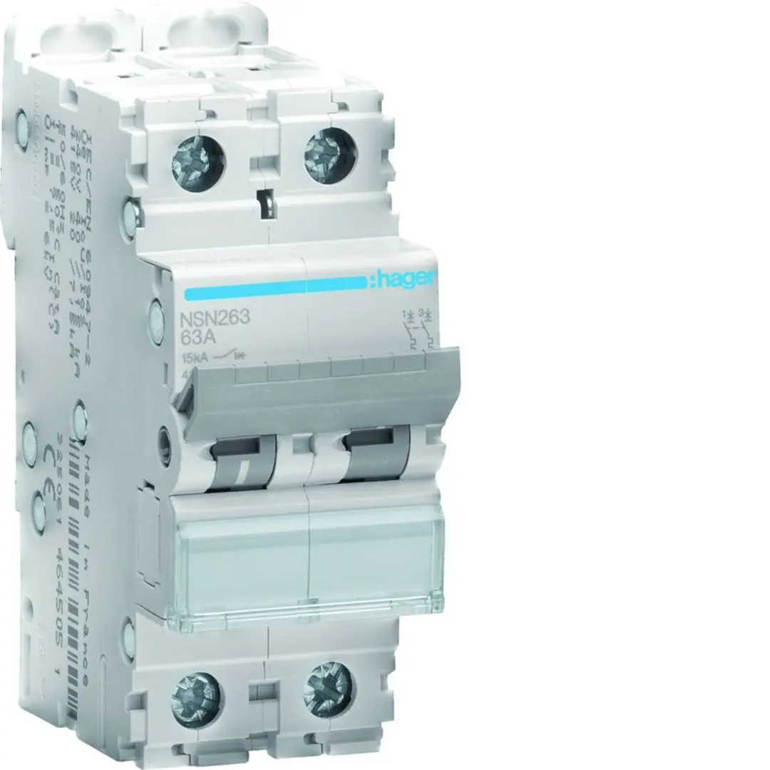 Produktfoto 1 von Hager NSN Miniaturüberlastschalter Typ D, Pol 2-polig 63 A 415 V ac, Abschaltvermögen 15 kA NSN