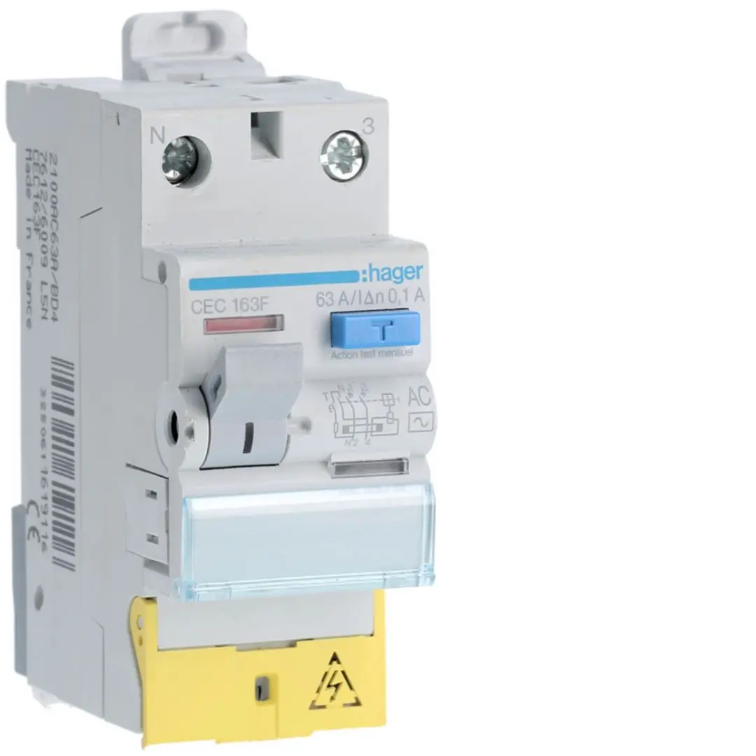 Produktfoto 1 von Hager CEC RCCB, 1P+N-polig, 63A, 100mA Typ AC 230V ac