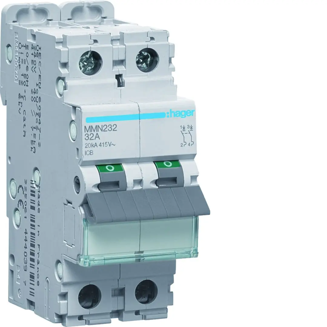 Hager MMN Miniaturüberlastschalter Magnetisch, Pol 2-polig 32 A 415 V ac, Abschaltvermögen 20 kA MMN
