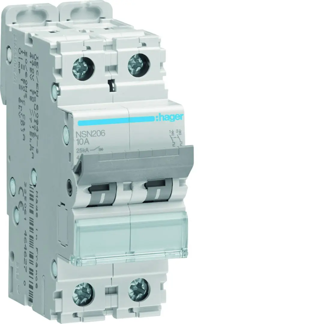 Produktfoto 1 von Hager NSN Miniaturüberlastschalter Typ D, Pol 2-polig 6 A 415 V ac, Abschaltvermögen 25 kA NSN