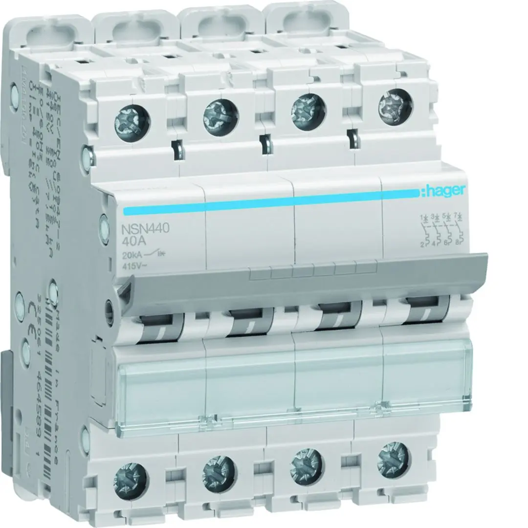 Produktfoto 1 von Hager NSN Miniaturüberlastschalter Typ D, Pol 4-polig 40 A 415 V ac, Abschaltvermögen 20 kA NSN