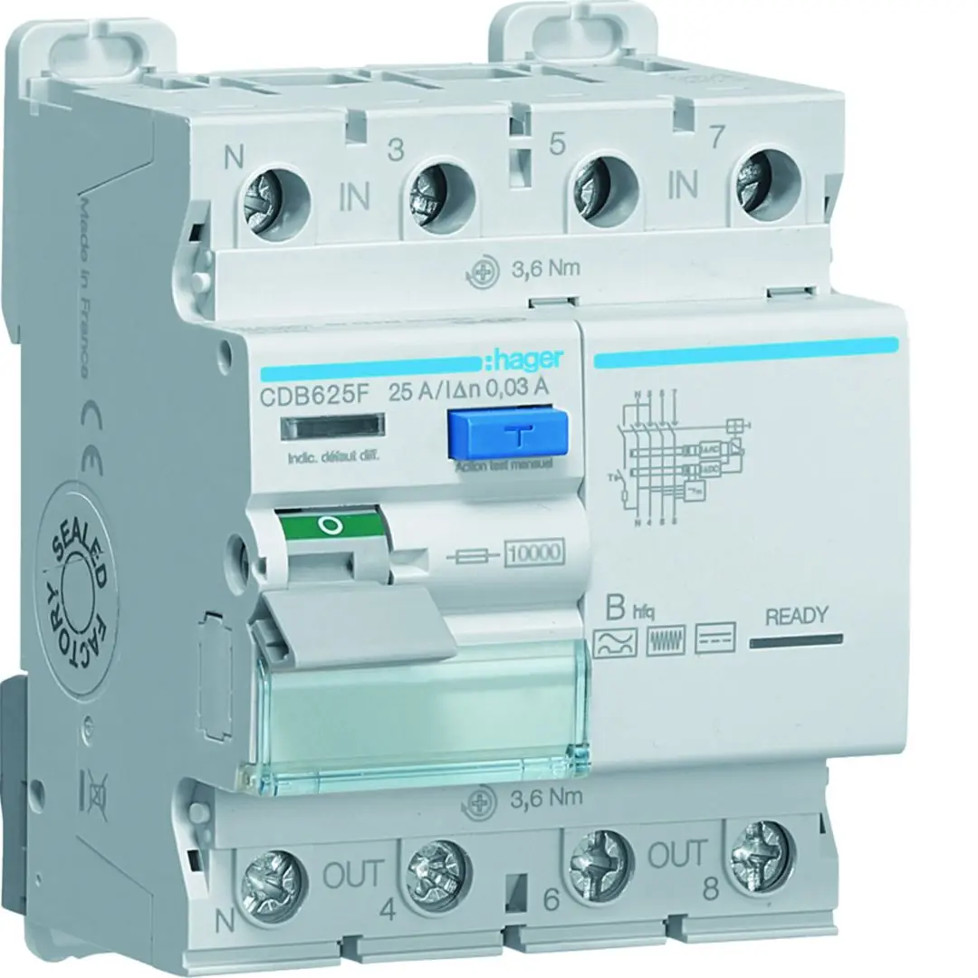 Produktfoto 1 von Hager CDB RCCB, 3P+N-polig, 25A, 30mA Typ B 230 → 400V ac