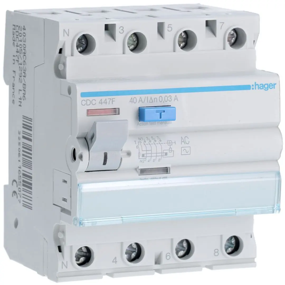 Produktfoto 1 von Hager CDC RCD/FI-Schalter, 4-polig, 40A, 30mA Typ AC Hager 230 → 400V