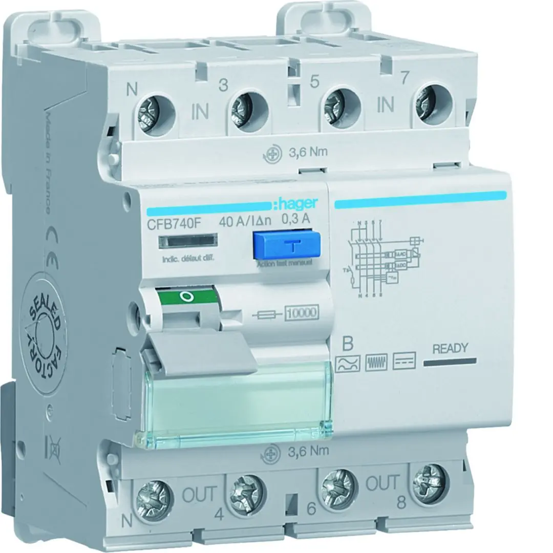 Hager CFB RCD/FI-Schalter, 4-polig, 40A, 300mA Typ B Hager 230 → 400V