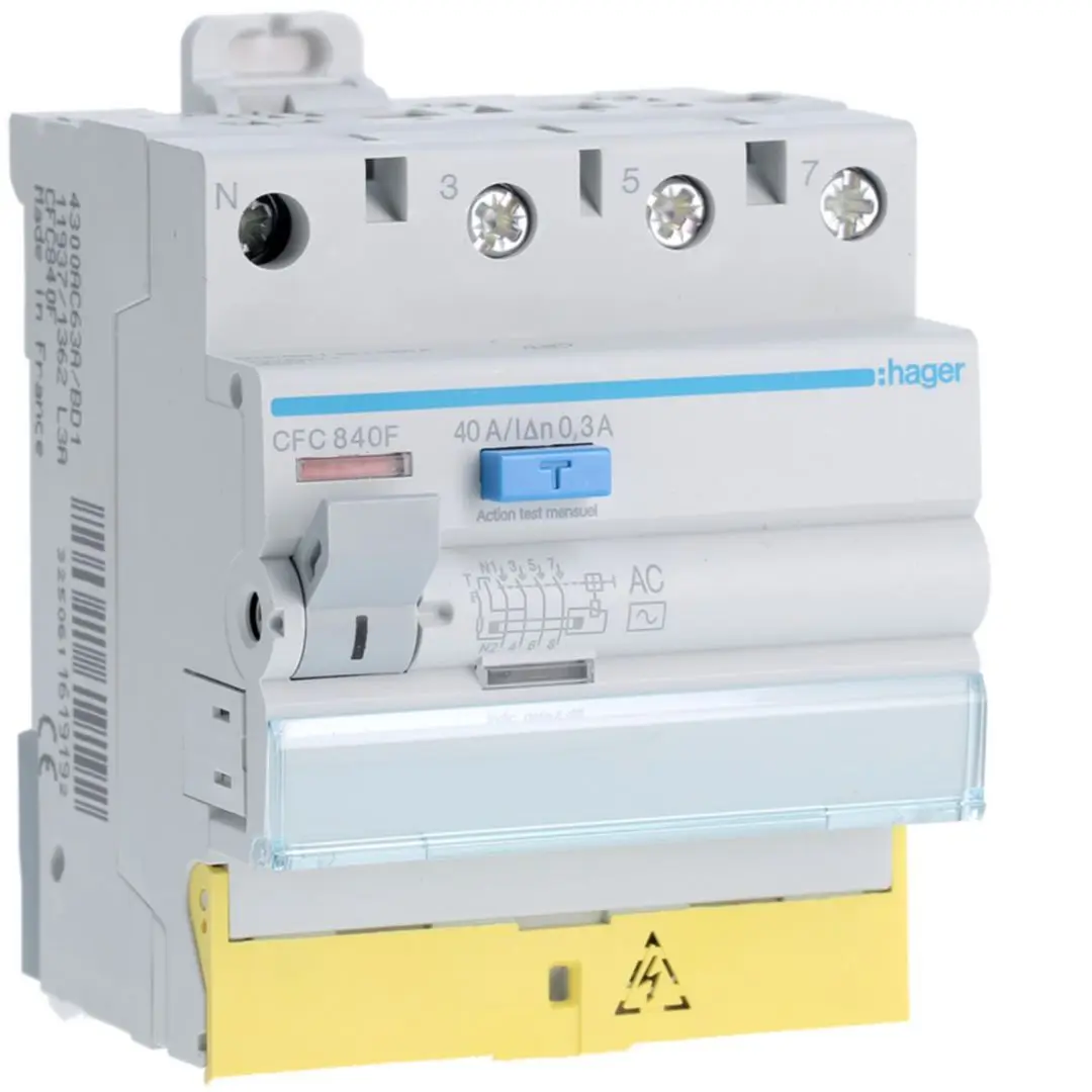 Produktfoto 1 von Hager CFC RCD/FI-Schalter, 4-polig, 40A, 300mA Typ AC Hager 230 → 400V