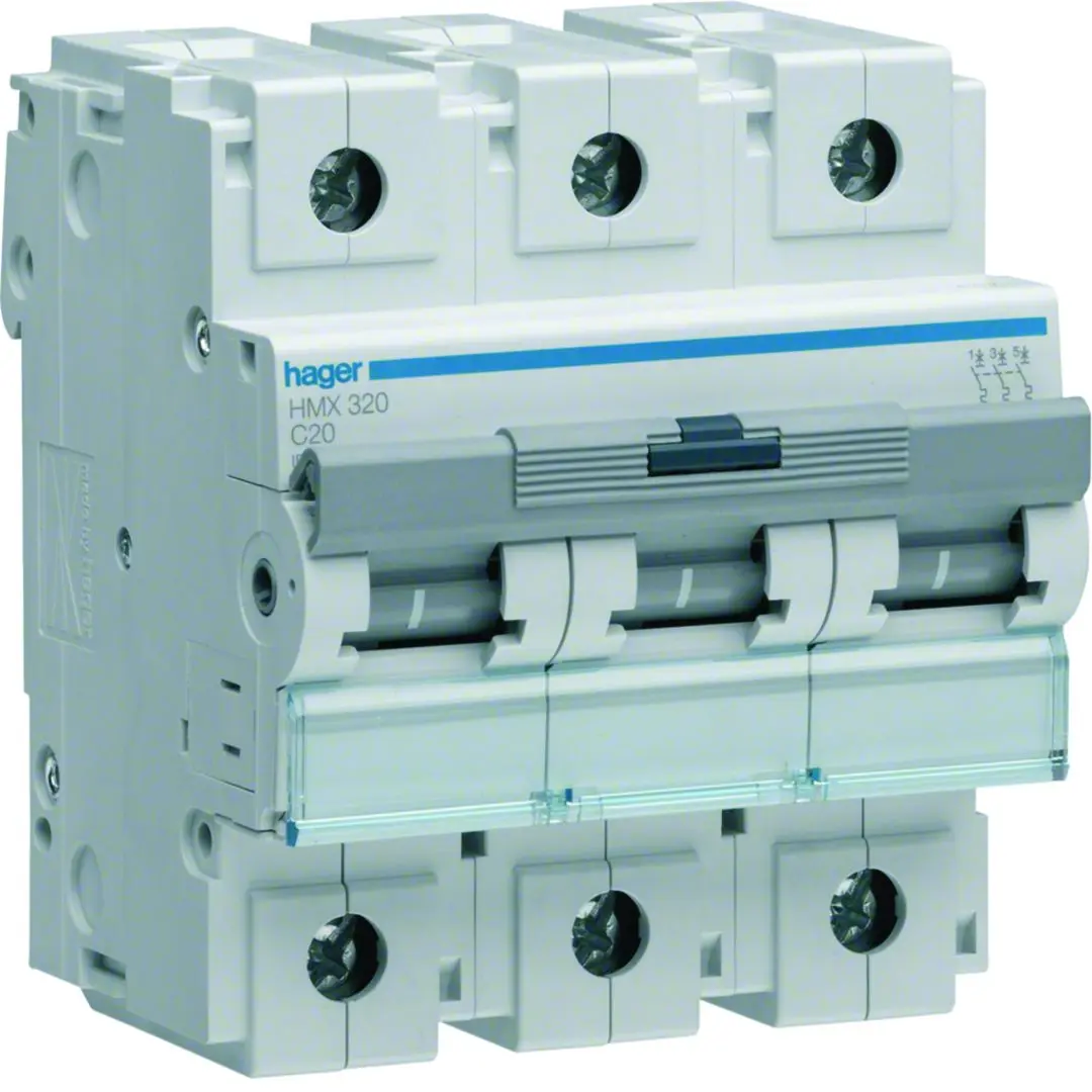 Produktfoto 1 von Hager HMX Schutzschalter Typ C, Pol 3-polig 20 A 415 V ac, Abschaltvermögen 50 kA HMX