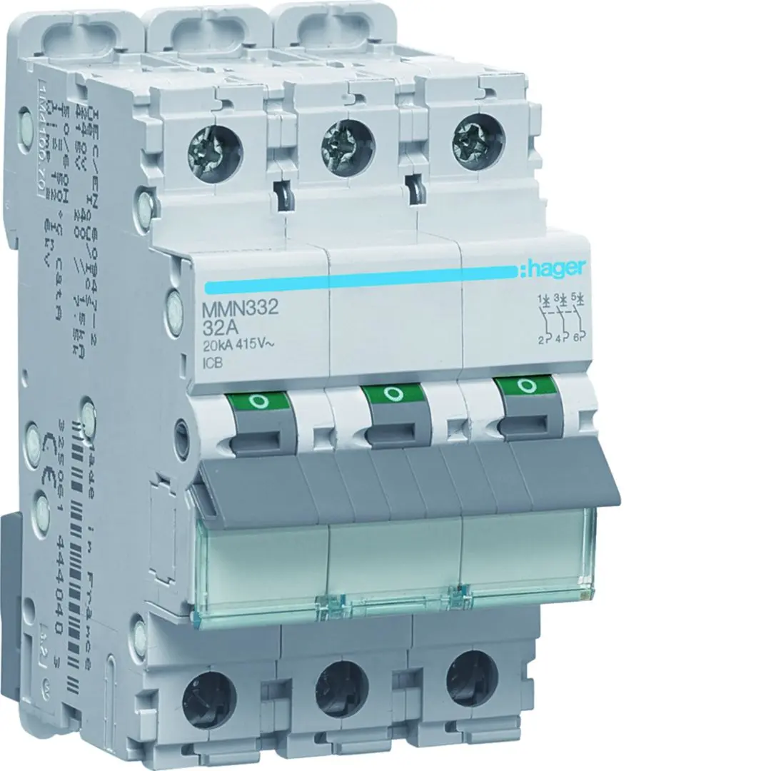 Produktfoto 1 von Hager MMN Schutzschalter Typ AC, Pol 3-polig 32 A 415 V ac, Abschaltvermögen 20 kA MMN