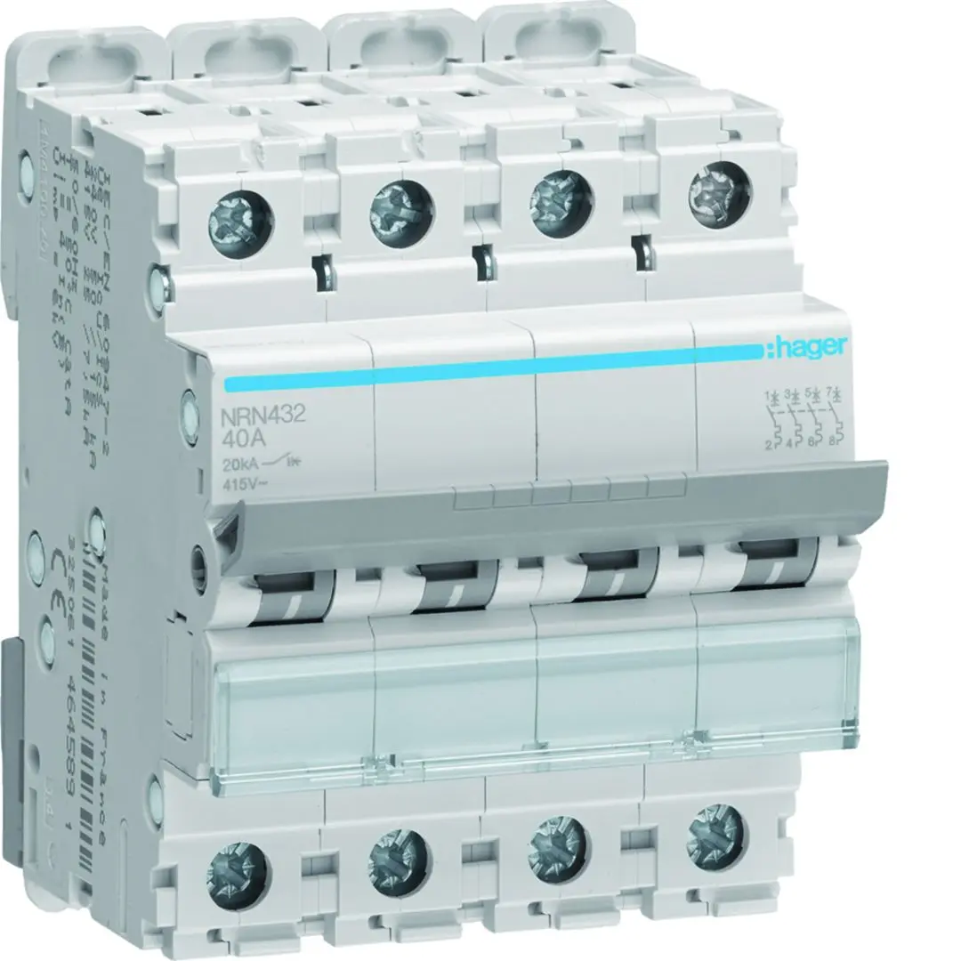 Produktfoto 1 von Hager NRN Schutzschalter Typ C, Pol 4-polig 32 A 415 V ac, Abschaltvermögen 20 kA NRN