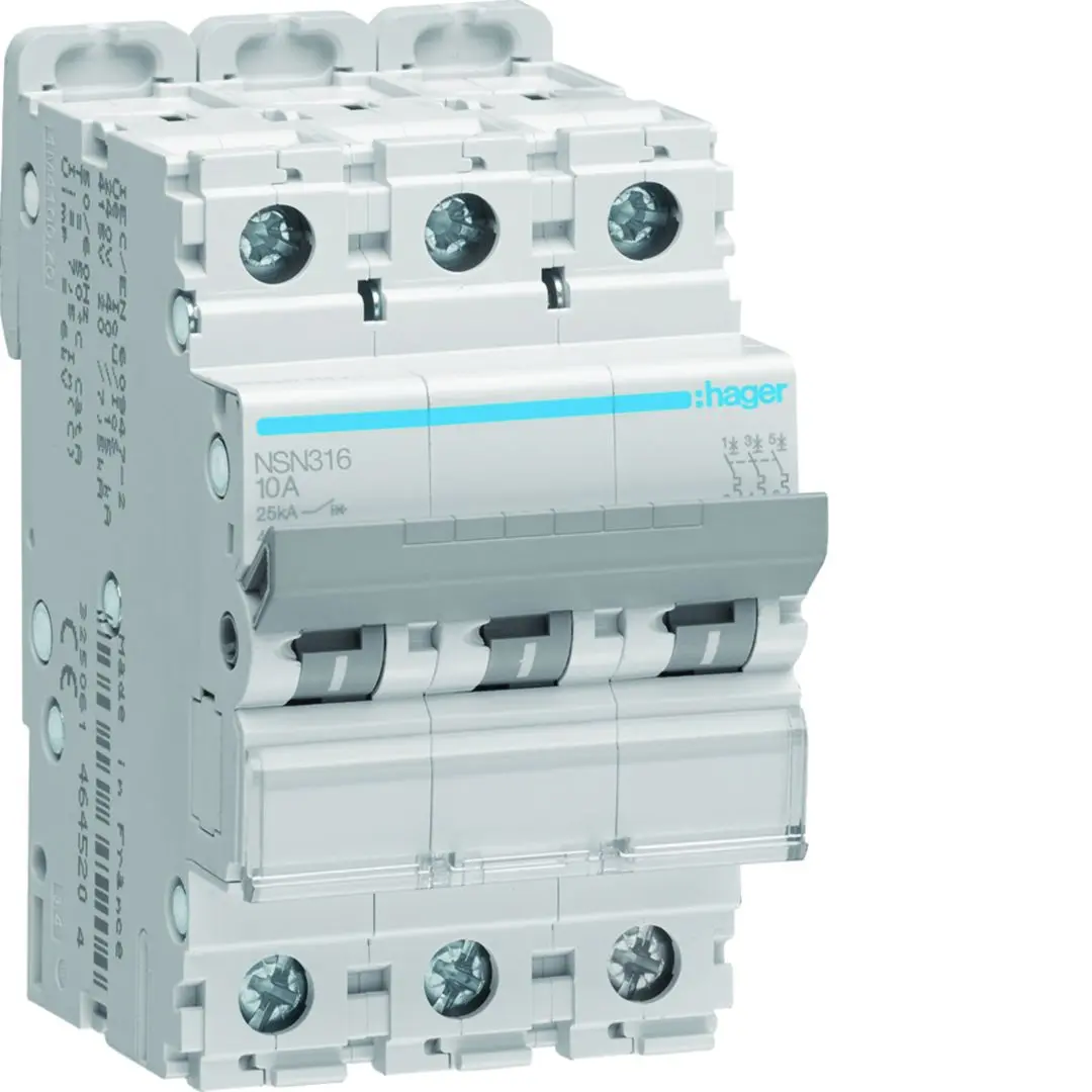 Produktfoto 1 von Hager NSN Schutzschalter Typ D, Pol 3-polig 16 A 415 V ac, Abschaltvermögen 25 kA NSN