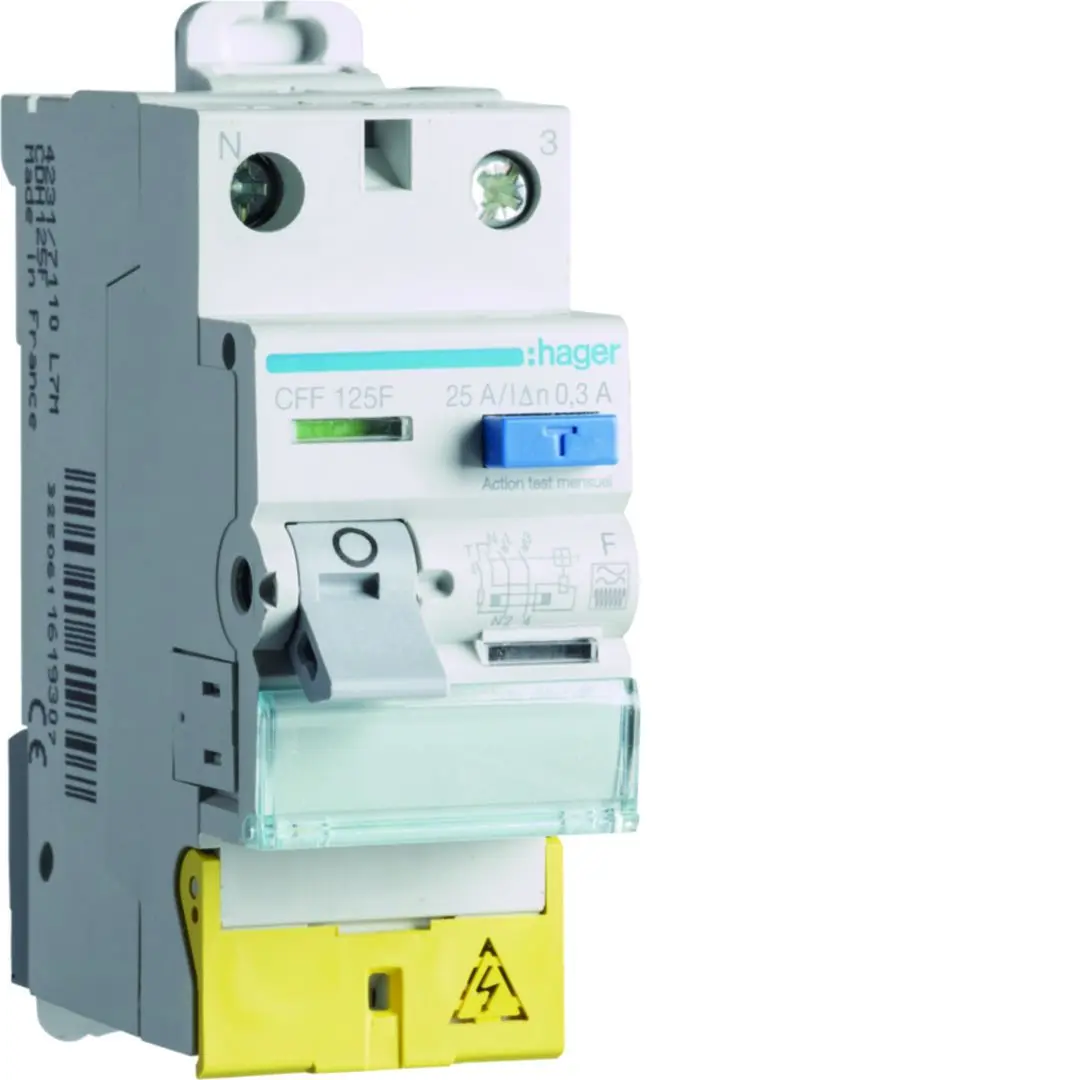 Produktfoto 1 von Hager CFF RCD/FI-Schalter, 2-polig, 25A, 300mA Typ F Hager 230V