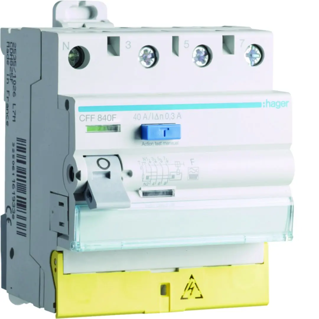 Produktfoto 1 von Hager CFF RCD/FI-Schalter, 4-polig, 40A, 300mA Typ F Hager 230 → 400V