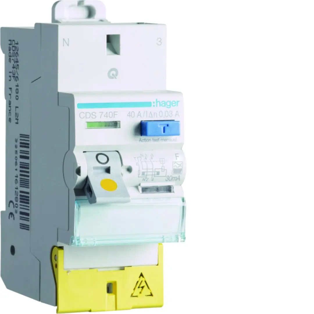 Produktfoto 1 von Hager CDS RCD/FI-Schalter, 2-polig, 40A, 30mA Typ F Hager 230V