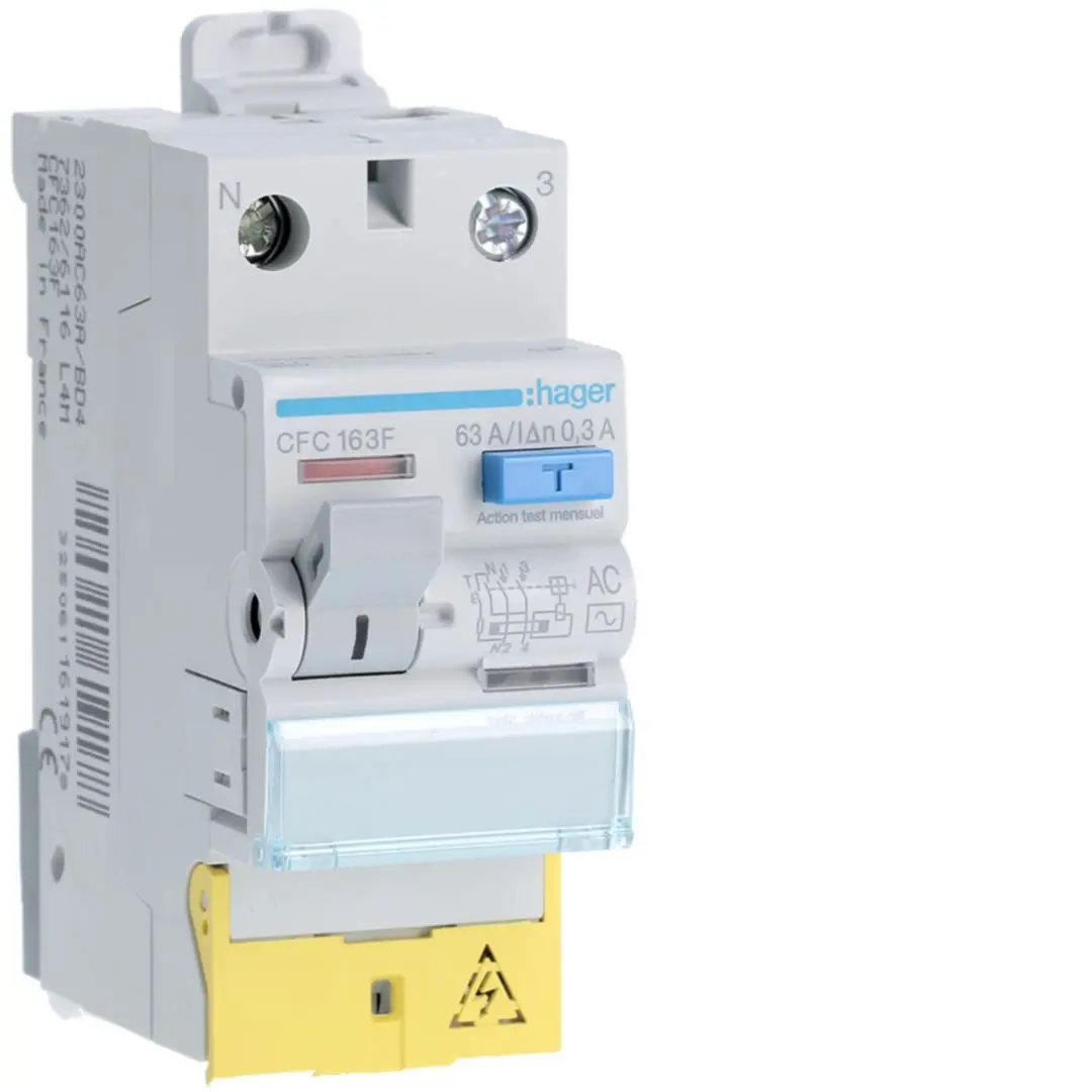 Produktfoto 1 von Hager CFC RCD/FI-Schalter, 2-polig, 63A, 300mA Typ AC Hager 230V