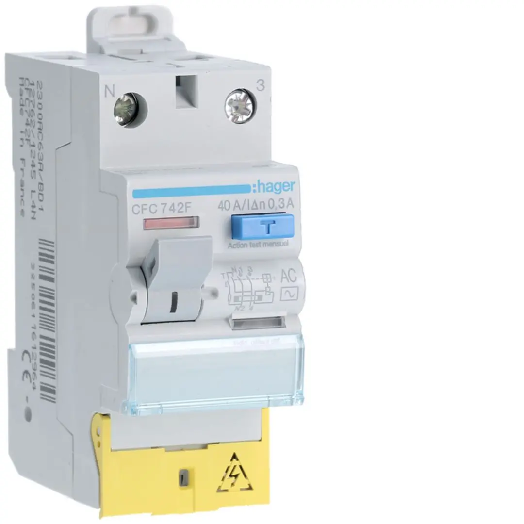 Produktfoto 1 von Hager CFC RCD/FI-Schalter, 2-polig, 40A, 300mA Typ AC Hager 230V