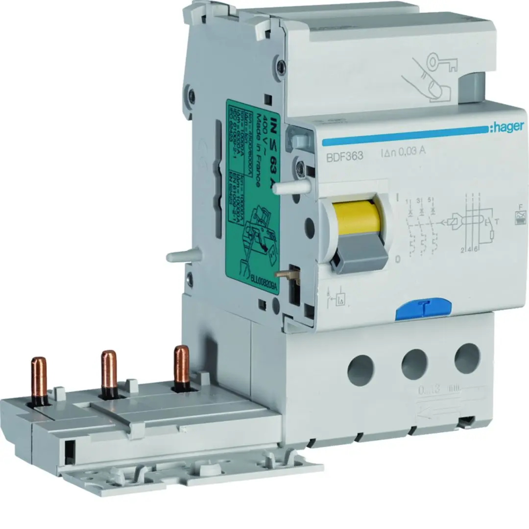 Produktfoto 1 von Hager BDF RCD/FI, 3-polig, 63A, 30mA Typ F Hager 500V