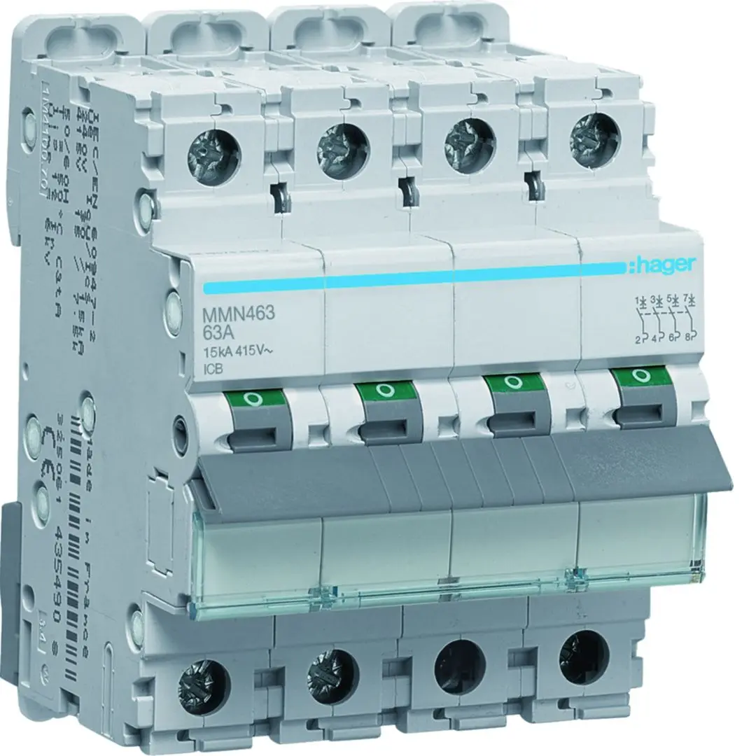 Produktfoto 1 von Hager MMN Schutzschalter Typ AC, Pol 4-polig 63 A 415 V ac, Abschaltvermögen 15 kA MMN