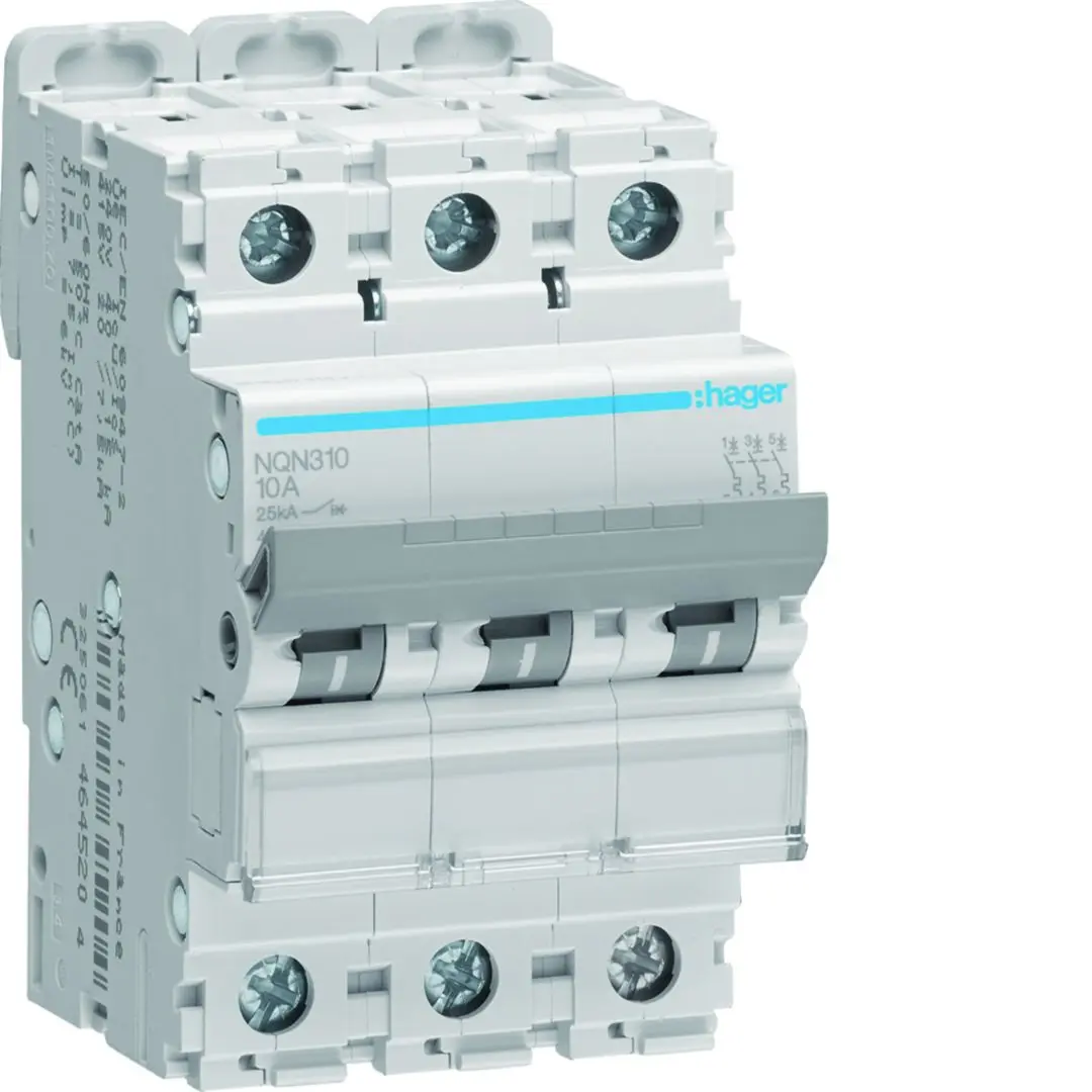 Produktfoto 1 von Hager NQN Schutzschalter Typ B, Pol 3-polig 10 A 415 V ac, Abschaltvermögen 25 kA NQN